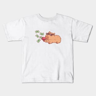 Chilling Capybara With Meme Sunglasses And Money Gun Kids T-Shirt